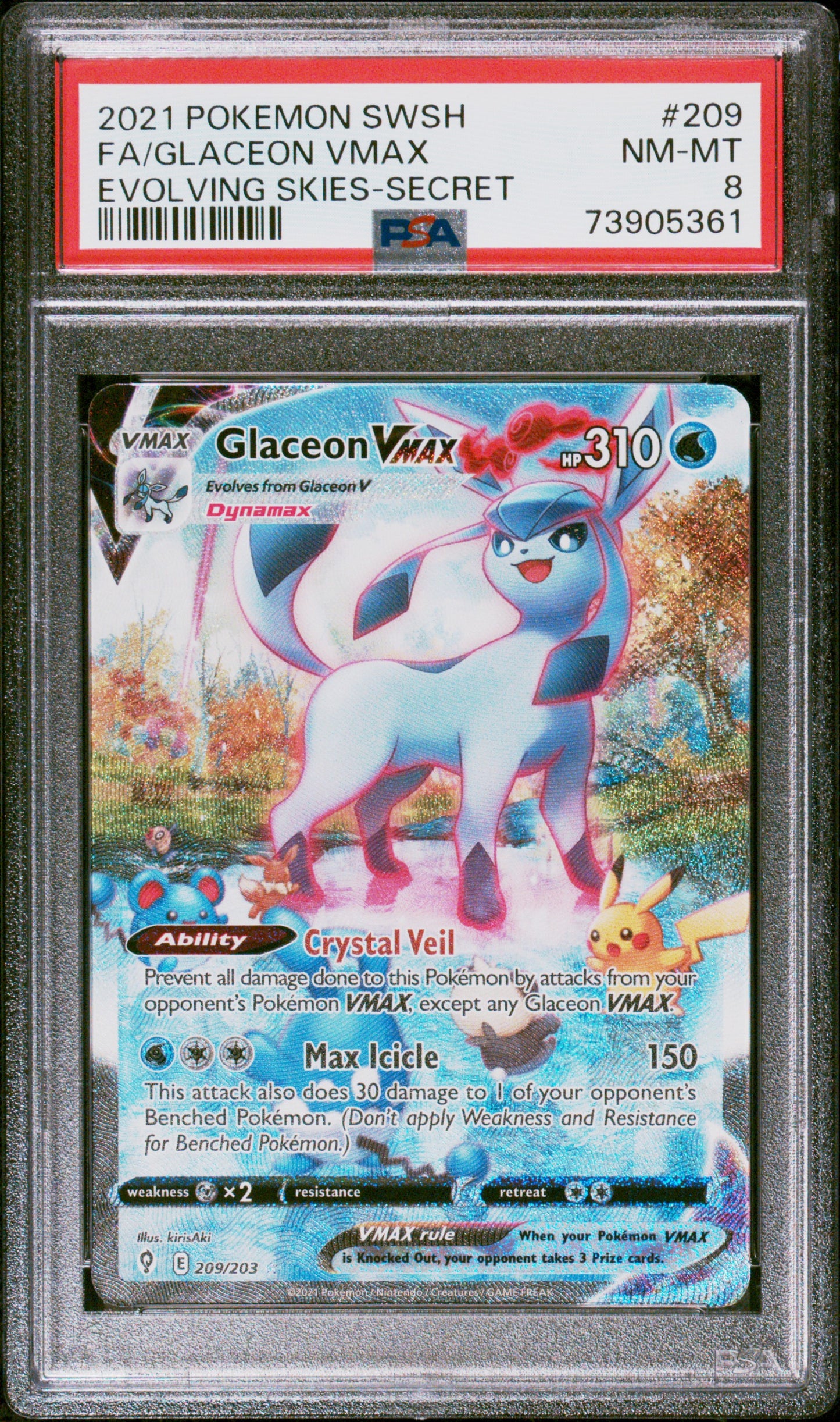 [PSA 8] Pokemon Card - ENG Glaceon VMAX - 209/203 Evolving Skies